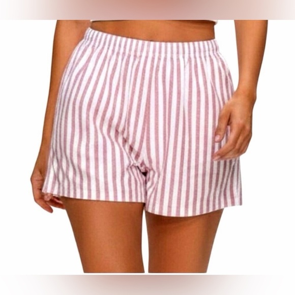Rumored Pants - Rumored High Waist Striped Shorts in Pink and White